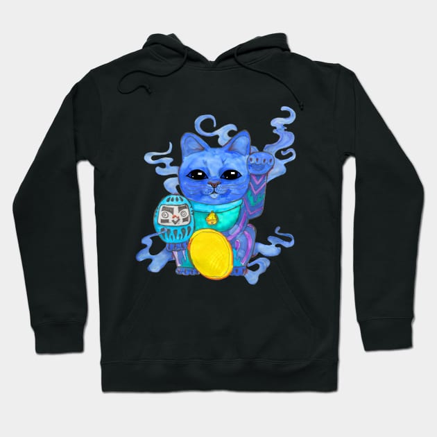 Genie Blues Lucky Cat Hoodie by JenStedman73